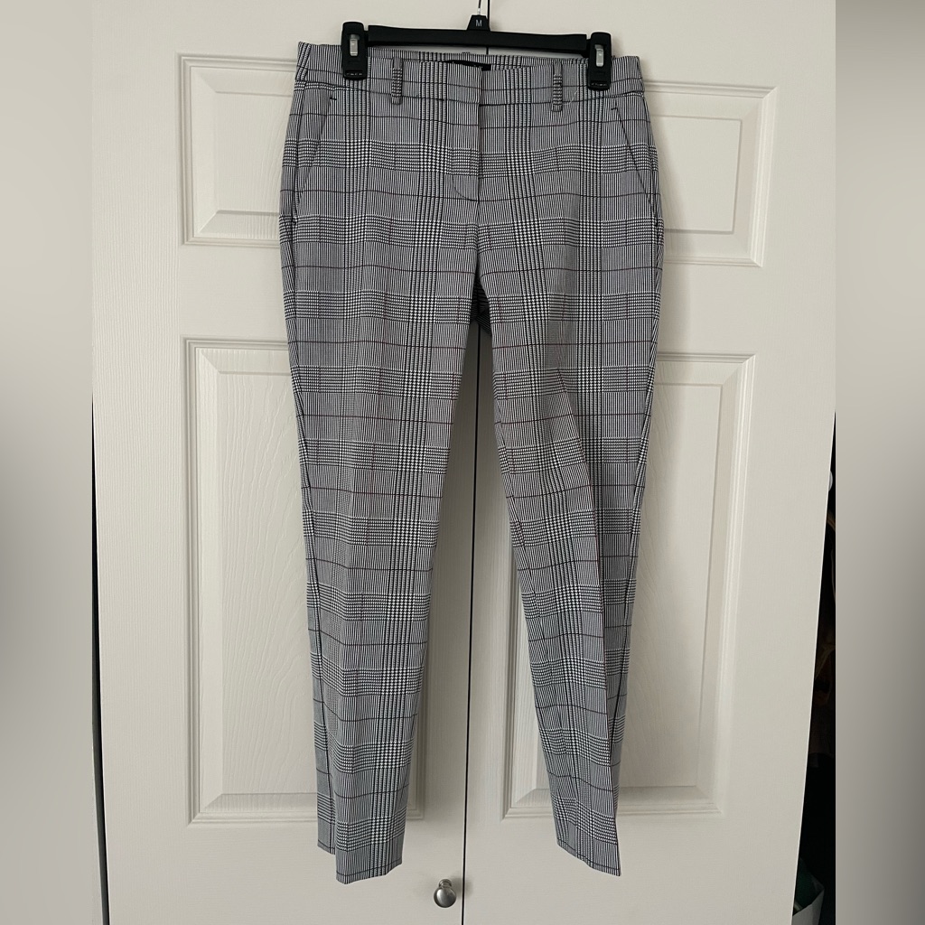 Theory Treeca Brant Check Plaid Pants Black White Red Size 4 Office Workwear